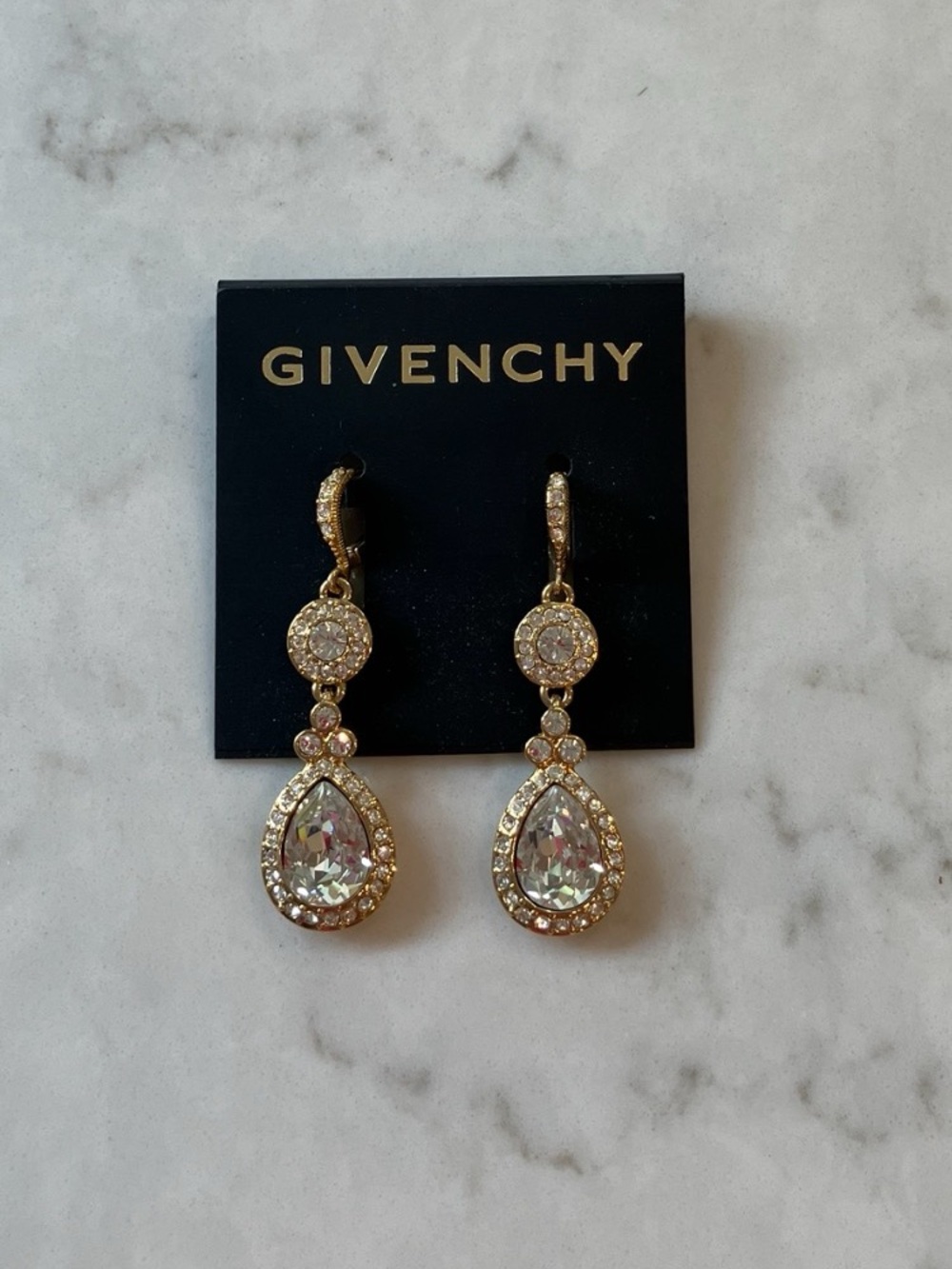 Givenchy Gold-Tone Teardrop Crystal Dangle Earrings